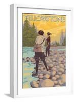 Women Fly Fishing, Yellowstone National Park-Lantern Press-Framed Art Print