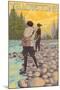 Women Fly Fishing, Yellowstone National Park-Lantern Press-Mounted Art Print