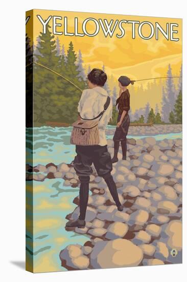 Women Fly Fishing, Yellowstone National Park-Lantern Press-Stretched Canvas