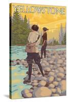 Women Fly Fishing, Yellowstone National Park-Lantern Press-Stretched Canvas