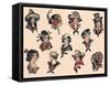 Women from Around the World Mid-Century Tattoo Flash-null-Framed Stretched Canvas