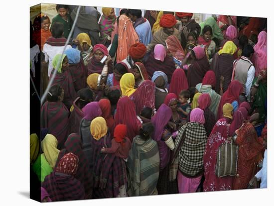 Women from Villages Crowd the Street at the Camel Fair, Pushkar, Rajasthan State, India-Jeremy Bright-Stretched Canvas