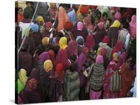 Women from Villages Crowd the Street at the Camel Fair, Pushkar, Rajasthan State, India-Jeremy Bright-Stretched Canvas