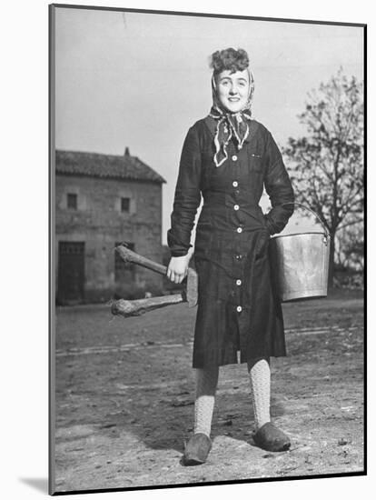 Women Going to Do the Milking, Carrying Milk Pails and Stool in Her Hand-Ralph Morse-Mounted Photographic Print