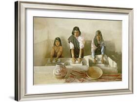 Women Grinding Corn, Pueblo of Laguna, c.1905-null-Framed Giclee Print