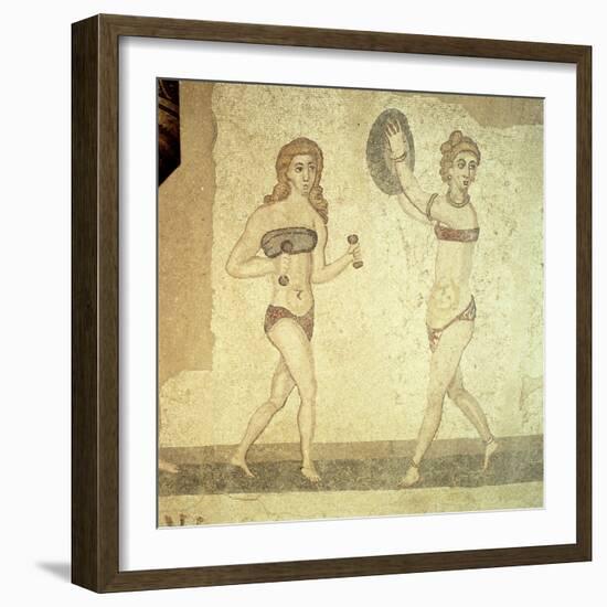 Women Gymnasts, Roman Mosaic, Early 4th Century-null-Framed Giclee Print