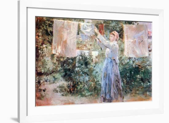 Women Hang Out Laundry to Dry-Berthe Morisot-Framed Art Print