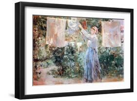 Women Hang Out Laundry to Dry-Berthe Morisot-Framed Art Print