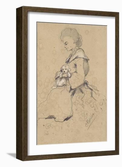 Women Holding a Small Dog, 1857 (Black and White Chalk on Paper)-Claude Monet-Framed Giclee Print