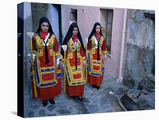 Women Holding Candles, Corpus Domini Procession, Desulo (Gennargentu), Sardinia, Italy-Bruno Morandi-Stretched Canvas