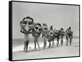 Women Holding Giant Masks-Bettmann-Framed Stretched Canvas