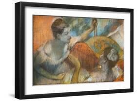 Women in a dressing room. 1885-1890. Pastel on paper.-Edgar Degas-Framed Giclee Print