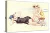 Women in Bathing Costumes Lounging on Beach-null-Stretched Canvas