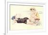 Women in Bathing Costumes Lounging on Beach-null-Framed Premium Giclee Print