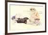 Women in Bathing Costumes Lounging on Beach-null-Framed Premium Giclee Print