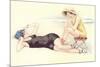 Women in Bathing Costumes Lounging on Beach-null-Mounted Premium Giclee Print