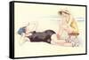 Women in Bathing Costumes Lounging on Beach-null-Framed Stretched Canvas