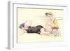 Women in Bathing Costumes Lounging on Beach-null-Framed Art Print