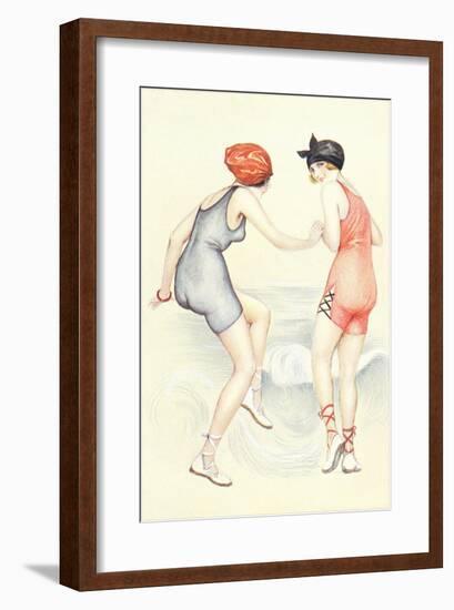 Women in Bathing Costumes Playing Tag-null-Framed Art Print