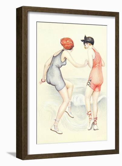 Women in Bathing Costumes Playing Tag-null-Framed Art Print