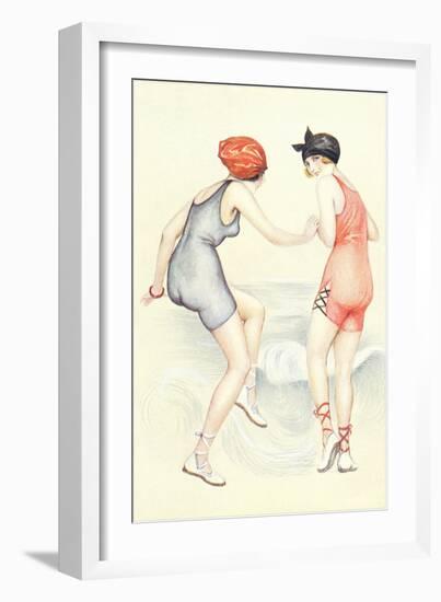 Women in Bathing Costumes Playing Tag-null-Framed Art Print