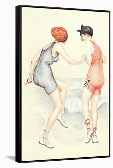 Women in Bathing Costumes Playing Tag-null-Framed Stretched Canvas