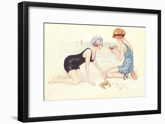 Women in Bathing Costumes Playing with Crabs-null-Framed Art Print