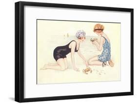 Women in Bathing Costumes Playing with Crabs-null-Framed Art Print