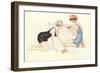 Women in Bathing Costumes Playing with Crabs-null-Framed Art Print