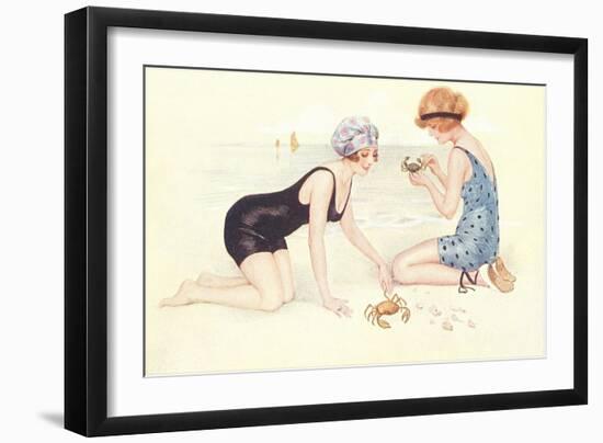 Women in Bathing Costumes Playing with Crabs-null-Framed Art Print