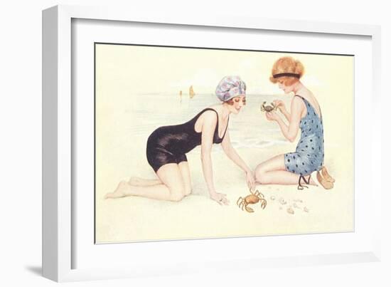 Women in Bathing Costumes Playing with Crabs-null-Framed Art Print