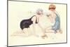 Women in Bathing Costumes Playing with Crabs-null-Mounted Art Print