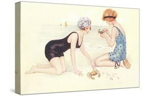 Women in Bathing Costumes Playing with Crabs-null-Stretched Canvas