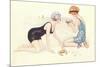 Women in Bathing Costumes Playing with Crabs-null-Mounted Premium Giclee Print