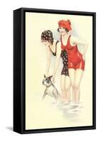 Women in Bathing Costumes with Terrier-null-Framed Stretched Canvas