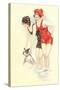 Women in Bathing Costumes with Terrier-null-Stretched Canvas