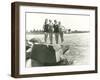 Women in Bathing Suits Posing on Rock-null-Framed Photo
