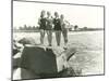 Women in Bathing Suits Posing on Rock-null-Mounted Photo