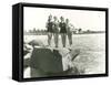 Women in Bathing Suits Posing on Rock-null-Framed Stretched Canvas