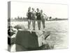 Women in Bathing Suits Posing on Rock-null-Stretched Canvas