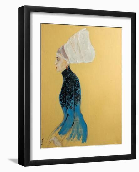 Women in Blue Dress with Flemish Headdress, 2016-Susan Adams-Framed Giclee Print