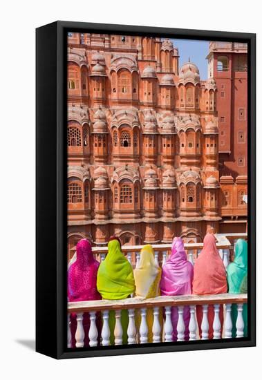 Women in Bright Saris in Front of the Hawa Mahal (Palace of the Winds)-Gavin Hellier-Framed Stretched Canvas