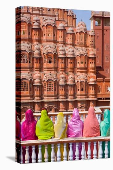 Women in Bright Saris in Front of the Hawa Mahal (Palace of the Winds)-Gavin Hellier-Stretched Canvas