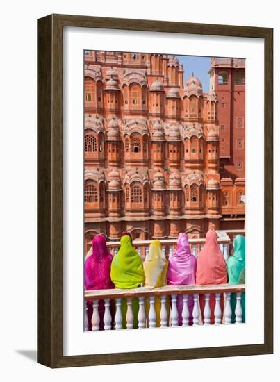 Women in Bright Saris in Front of the Hawa Mahal (Palace of the Winds)-Gavin Hellier-Framed Photographic Print