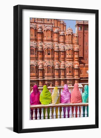 Women in Bright Saris in Front of the Hawa Mahal (Palace of the Winds)-Gavin Hellier-Framed Photographic Print