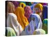 Women in Colorful Saris Gather Together, Jhalawar, Rajasthan, India-Keren Su-Stretched Canvas