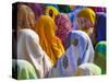 Women in Colorful Saris Gather Together, Jhalawar, Rajasthan, India-Keren Su-Stretched Canvas