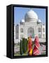 Women in Colourful Saris at the Taj Mahal, UNESCO World Heritage Site, Agra, Uttar Pradesh State, I-Gavin Hellier-Framed Stretched Canvas