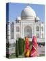 Women in Colourful Saris at the Taj Mahal, UNESCO World Heritage Site, Agra, Uttar Pradesh State, I-Gavin Hellier-Stretched Canvas