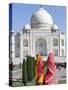 Women in Colourful Saris at the Taj Mahal, UNESCO World Heritage Site, Agra, Uttar Pradesh State, I-Gavin Hellier-Stretched Canvas